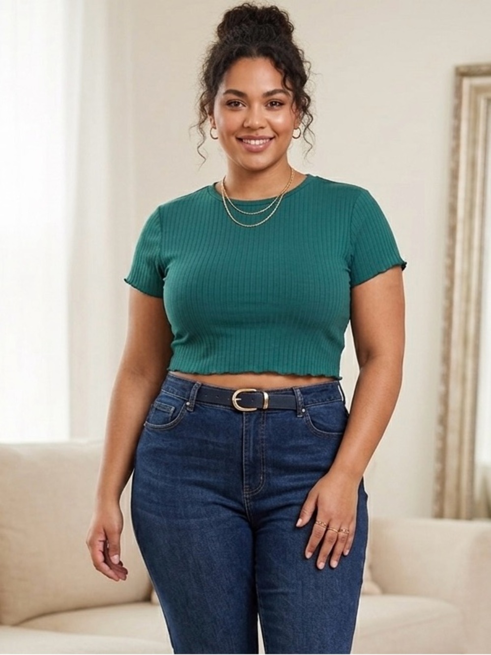 SHEIN Teal Ribbed Crop Tee
